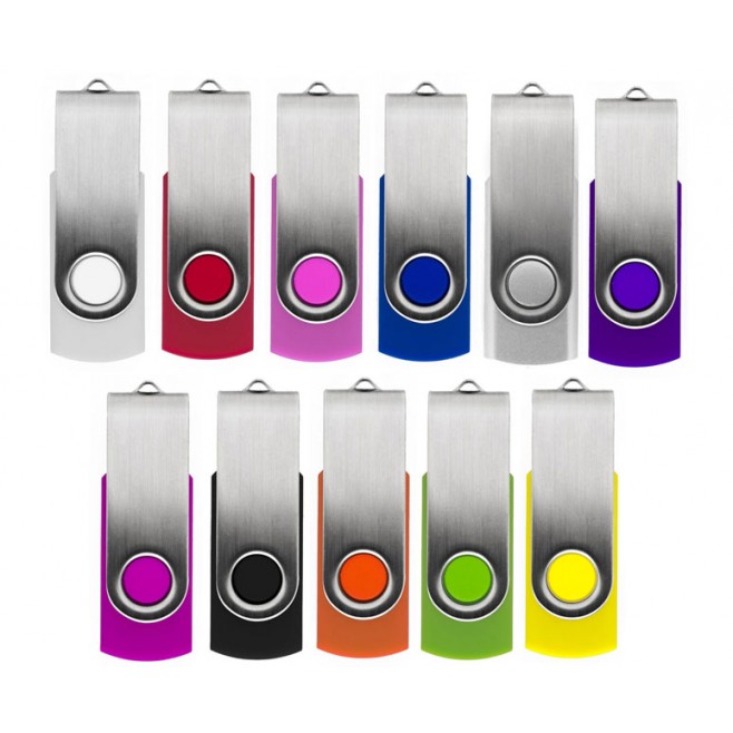 Pen Drive Giratório Metálico Capacidade de 4 a 64 Gb, memória 2.0 e 3.0