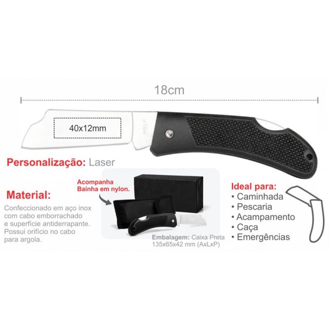 Canivete 3" Com Cabo Emborrachado e Bainha em Nylon Personalizado