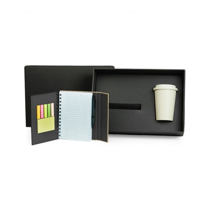 Kit com Caderno. Caneta e Copo em fibra de Bambu