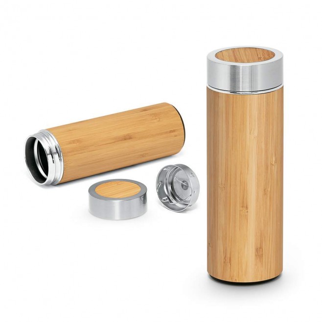 Garrafa Térmica em Bambu e Aço Inox