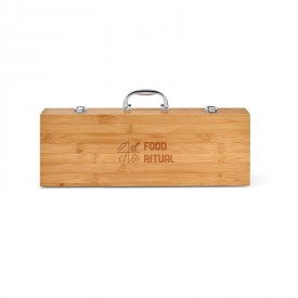 Kit Churrasco em Aço Inox e Bambu 6 Peças em Estojo de Bambu