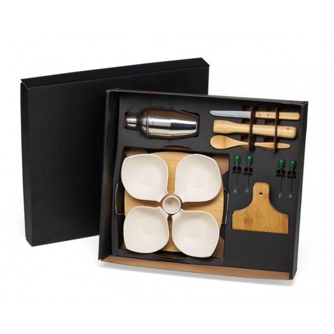 Kit Para Caipirinha Com Petisqueira Em Bambu - 15 Pçs
