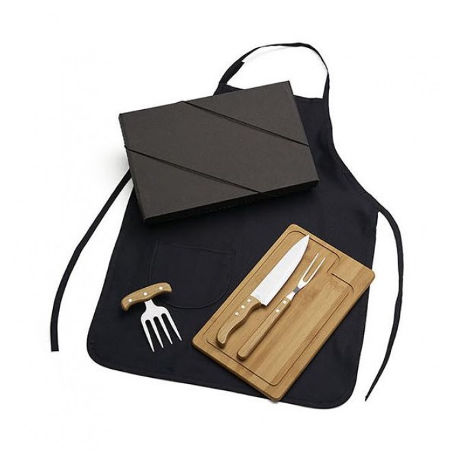 Kit Para Churrasco em Bambu Com Garfo 4 Dentes - 4 Pçs Personalizado