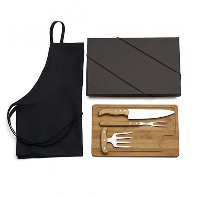 Kit Para Churrasco em Bambu Com Garfo 4 Dentes - 4 Pçs Personalizado