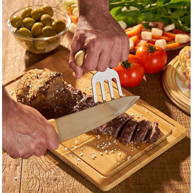 Kit Para Churrasco em Bambu Com Garfo 4 Dentes - 4 Pçs Personalizado
