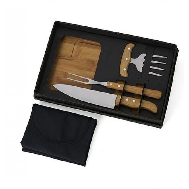 Kit Para Churrasco em Bambu Com Garfo 4 Dentes - 4 Pçs Personalizado