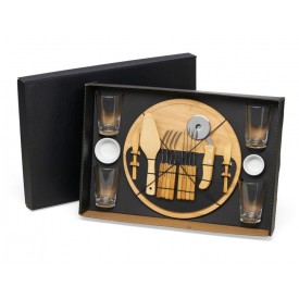 Kit Pizza Em Bambu Com Copos - 19 Pçs