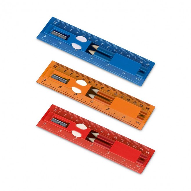 Kit Com Régua, 2 Lápis, Borracha e Apontador