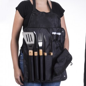Kit Para Churrasco Personalizado Com 8 Peças Com Estojo Avental