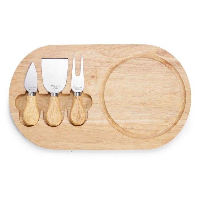 Kit Queijo 4 Peças Com Tábua de Madeira Para Brinde Personalizado
