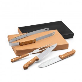 Kit Churrasco Com 4 Peças, Com Estojo  Personalizado
