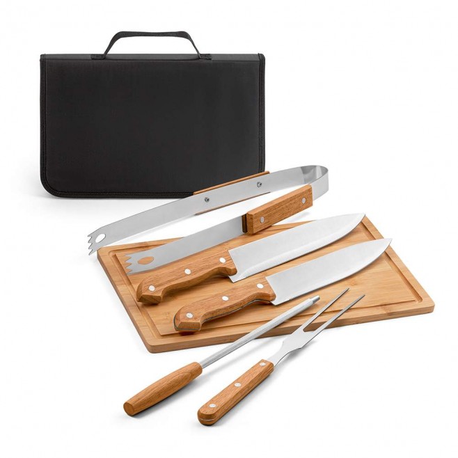 Kit Churrasco Com 5 Peças, Com Estojo
