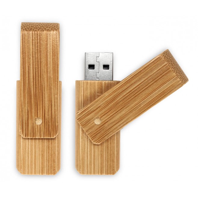 Pen drive giratório de bambu. Capacidade de 4 a 64 Gb, memória 2.0 e 3.0
