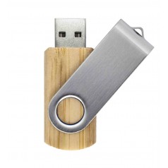 Pen drive giratório, parte interna em bambu Capacidade de 4 a 64 Gb, memória 2.0 e 3.0