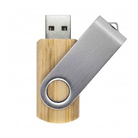 Pen drive giratório, parte interna em bambu Capacidade de 4 a 64 Gb, memória 2.0 e 3.0