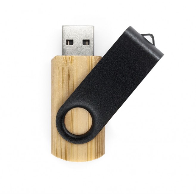 Pen drive giratório, parte interna em bambu Capacidade de 4 a 64 Gb, memória 2.0 e 3.0
