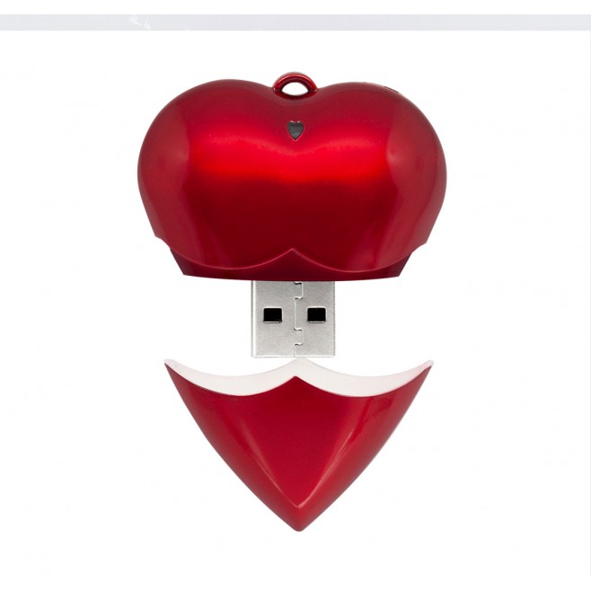 Pen drive formato coração Capacidade de 4 a 64 Gb, memória 2.0 e 3.0