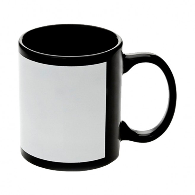 Caneca Cerâmica Preta Com Tarja Branca  Personalizada
