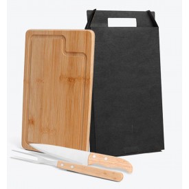 Conj Para Churrasco em Bambu / Inox / Madeira - 3 Pçs