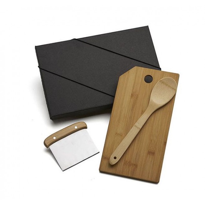 Kit Para Cozinha Em Bambu / Inox Com Espátula Multiuso - 3 Pçs