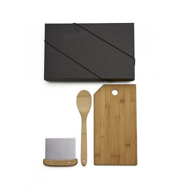 Kit Para Cozinha Em Bambu / Inox Com Espátula Multiuso - 3 Pçs