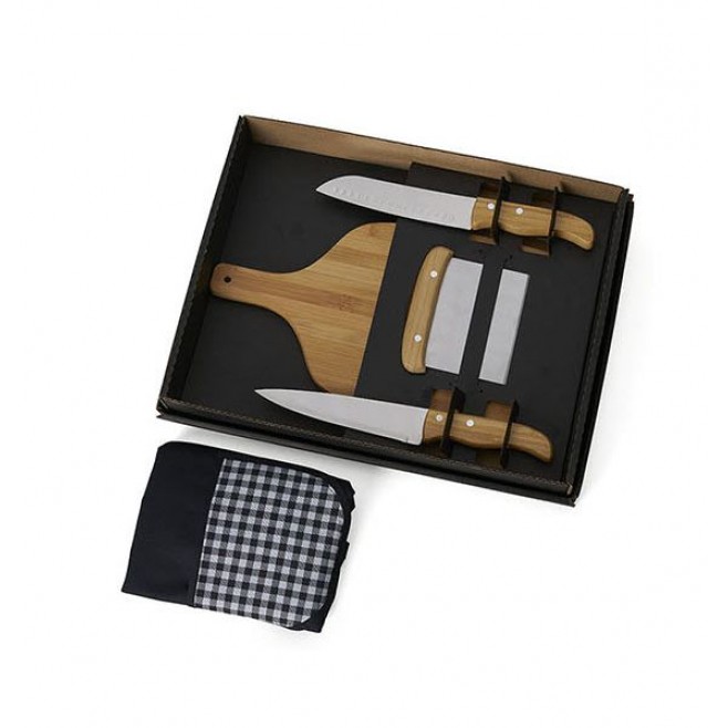 Kit Para Cozinha Em Bambu / Inox Com Espátula Multiuso - 4 Pçs