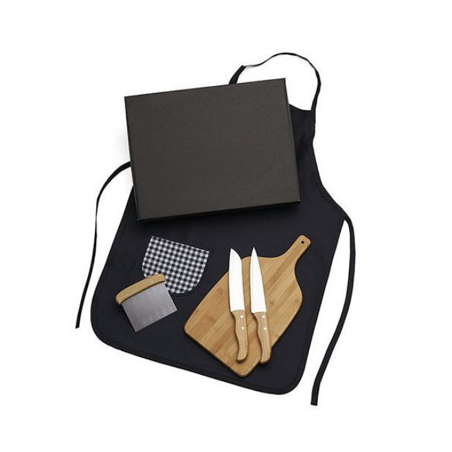 Kit Para Cozinha Em Bambu / Inox Com Espátula Multiuso - 4 Pçs