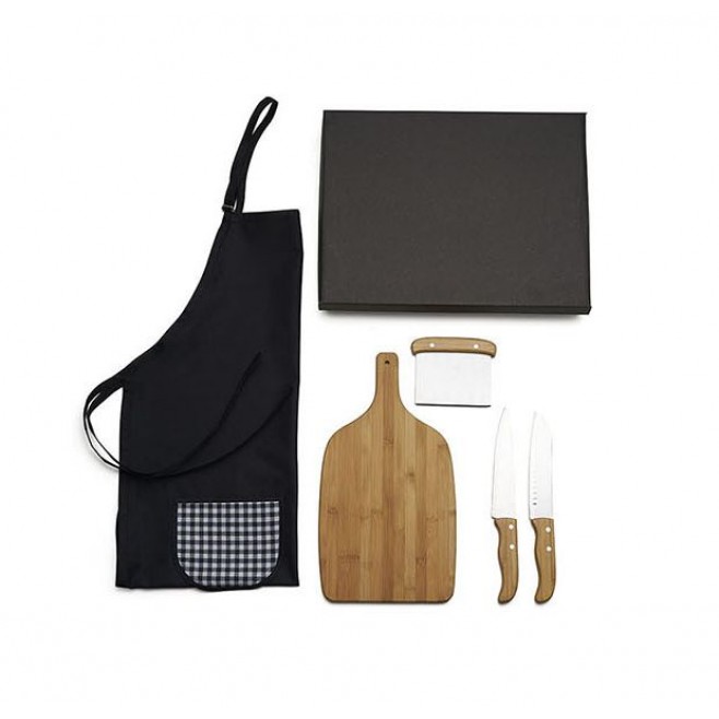 Kit Para Cozinha Em Bambu / Inox Com Espátula Multiuso - 4 Pçs