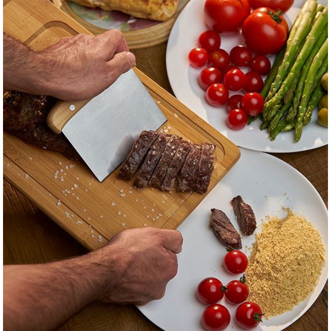 Kit Para Cozinha Em Bambu / Inox Com Espátula Multiuso - 4 Pçs