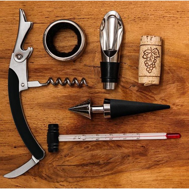 Kit Para Vinho Com Estojo em Bambu - 6 Pçs Personalizado