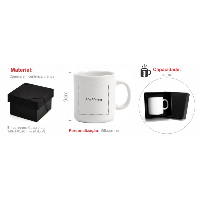  Caneca Em Cerâmica Branca 270 Ml Em Caixa Com Elástico