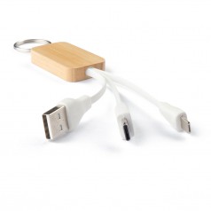 Chaveiro de capa de bambu com cabo para carregamento USB-A