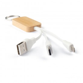 Chaveiro de capa de bambu com cabo para carregamento USB-A