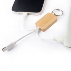 Chaveiro de capa de bambu com cabo para carregamento USB-A