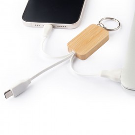 Chaveiro de capa de bambu com cabo para carregamento USB-A