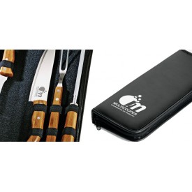 Kit de Facas, Garfo e Chaira Inox / Bambu Com Estojo  Personalizado