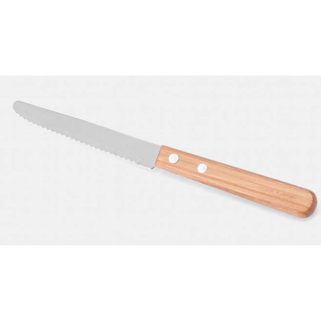 Kit De Facas Inox E Bambu Com Garfo E Estojo - 7 Pçs