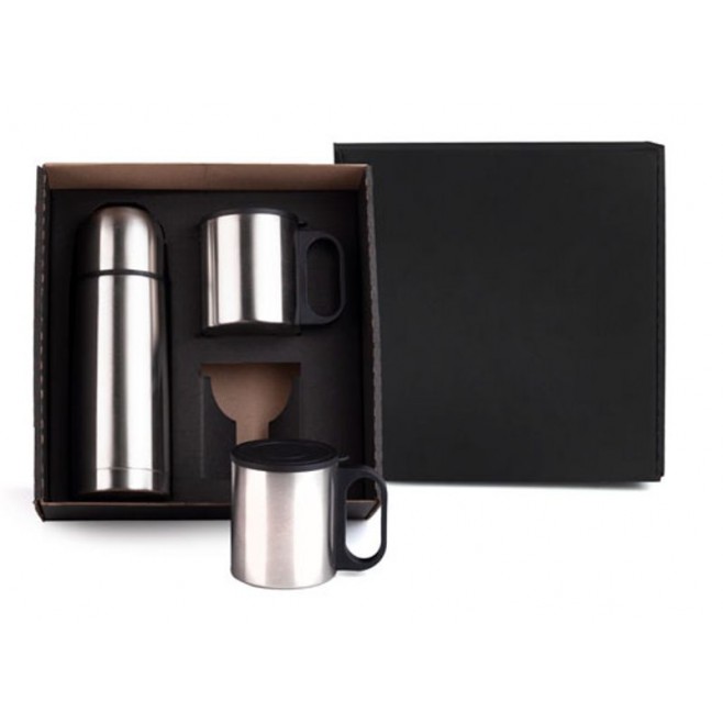 Conj. De Garrafa E Caneca Em Aço Inox 330/180 Ml - 3 Pçs