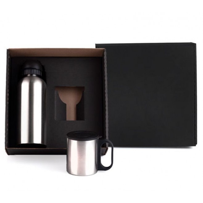 Conj. De Garrafa E Caneca Em Aço Inox 600/180 Ml - 2 Pçs