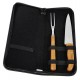 Kit Garfo, Faca Inox/Bambu Com Estojo E Avental - 4 Pçs