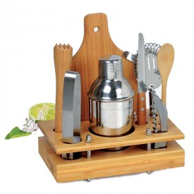 Kit Para Bar em Inox / Bambu - 8 Pçs  Personalizado