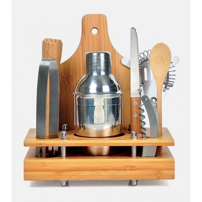 Kit Para Bar em Inox / Bambu - 8 Pçs  Personalizado
