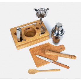 Kit Para Bar em Inox / Bambu - 8 Pçs  Personalizado