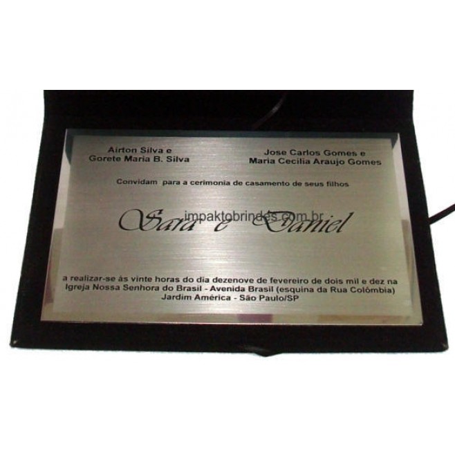 Convite Metalizado em Inox Com Porta Placa Personalizado