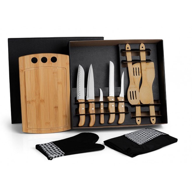 Kit Gourmet Com Tábua, Facas, Colheres - 12 Pçs
