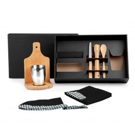 Kit Para Caipirinha Em Bambu Com Avental E Copo - 8 Pçs