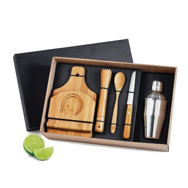 Kit Para Caipirinha Em Bambu Com Coqueteleira - 6 Pçs