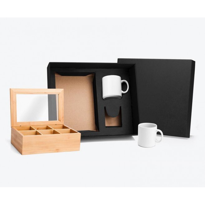 Kit Para Chá Em Bambu E Caneca - 3 Pçs