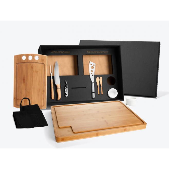 Kit Para Churrasco E Petisco Com 2 Tábuas - 11 Pçs
