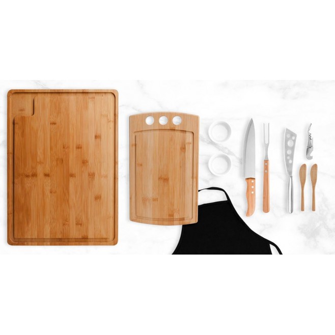 Kit Para Churrasco E Petisco Com 2 Tábuas - 11 Pçs